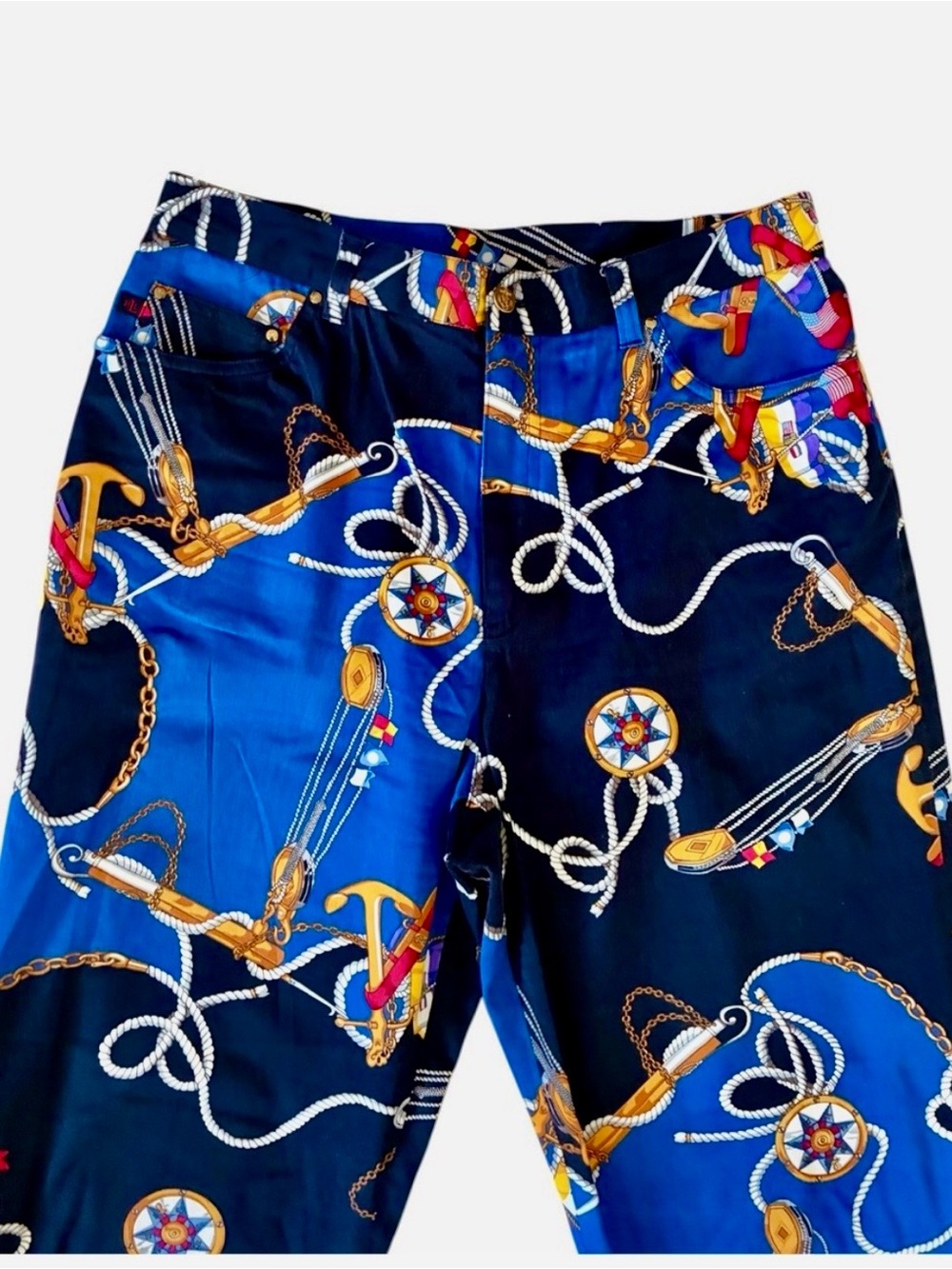Lauren Ralph Lauren Black and Blue Nautical Anchor High Waist Pants Women's Sz10 - Picture 2 of 7